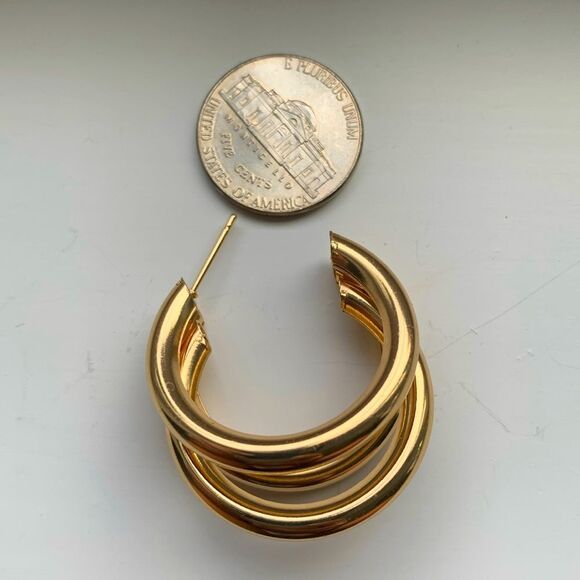 Hollow Triple Hoop 14k Gold Plated Earrings Tri Hoop Earrings - Picture 5 of 7